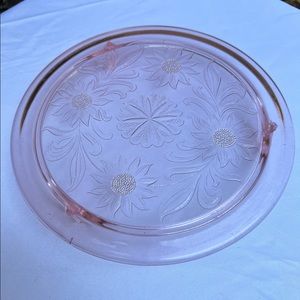 Pink Jeanette depression glass sunflower cake plate